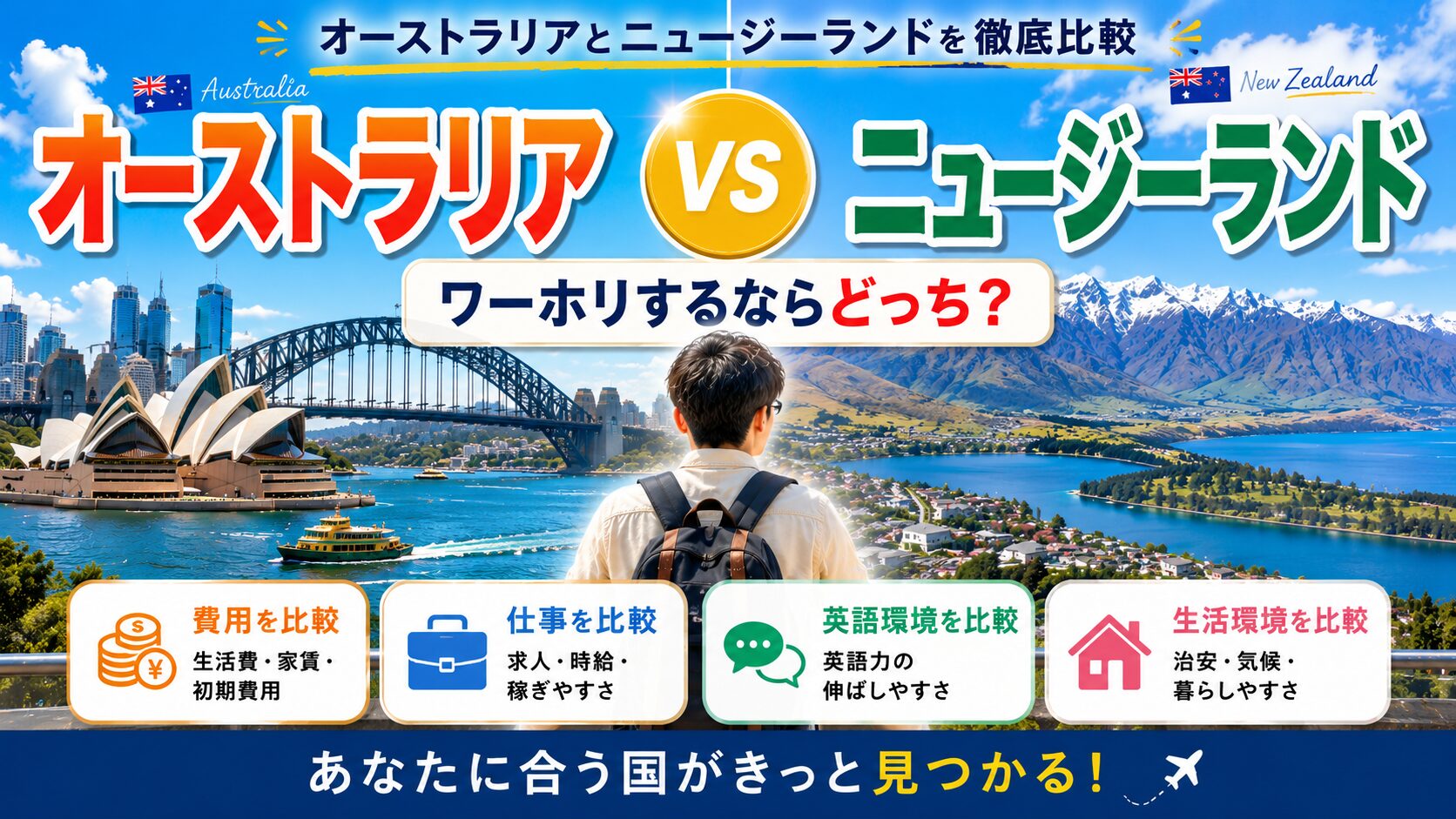 オーストラリアとニュージーランドのワーホリを費用や仕事、英語環境で比較するガイド