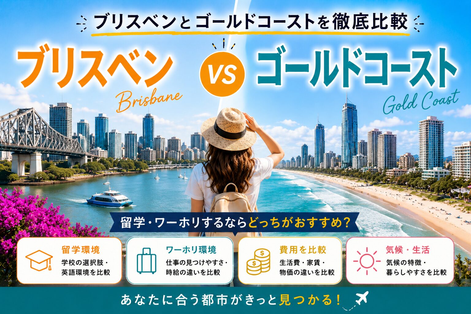 ブリスベンとゴールドコーストの留学・ワーホリ環境や費用・生活環境の違いを比較する留学生