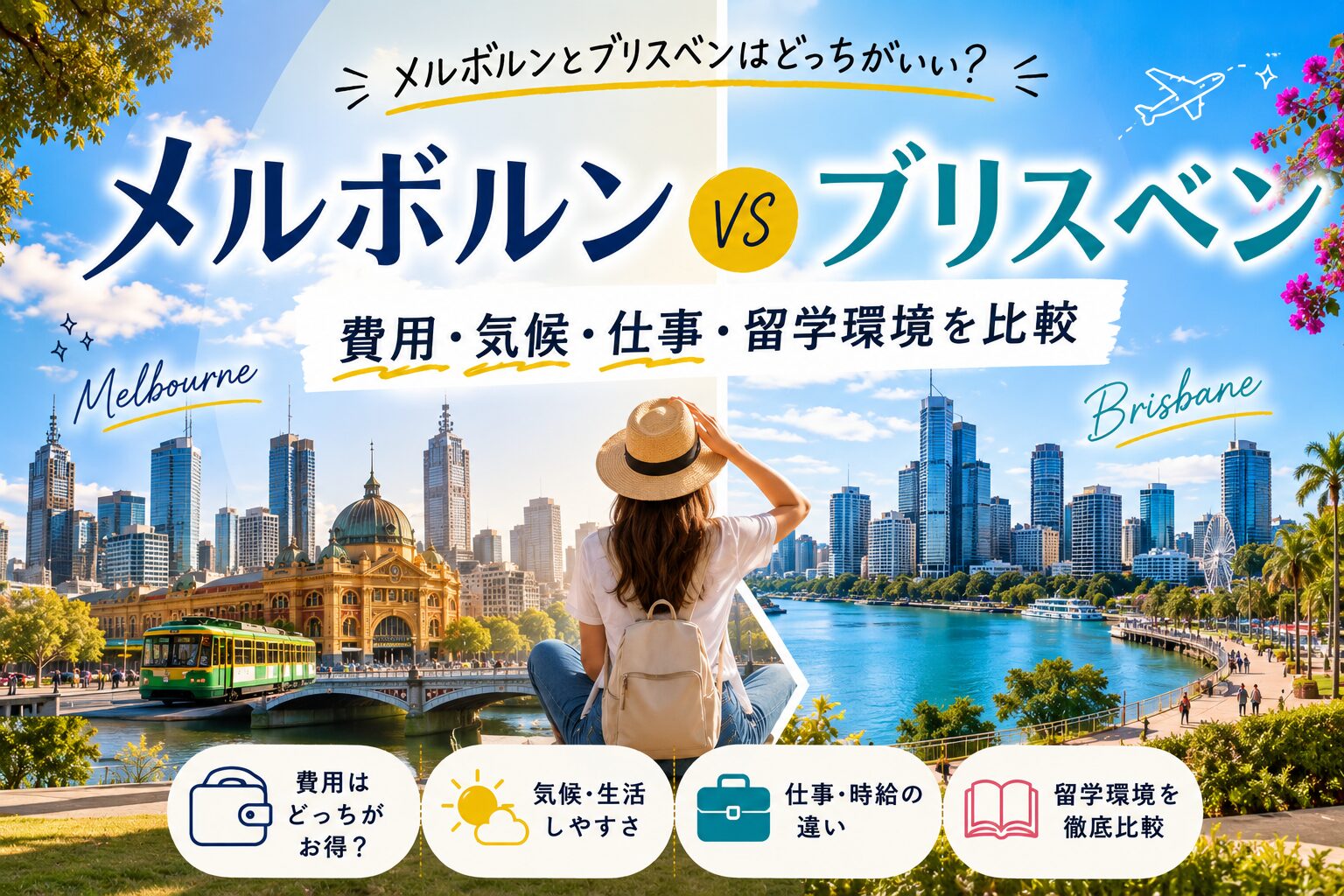 シドニーとブリスベンの留学・ワーホリ比較イメージ｜留学環境・仕事・費用・気候を比較