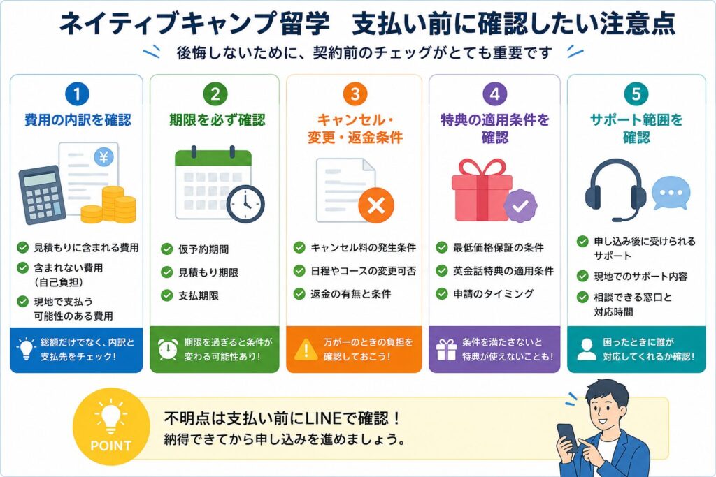 ネイティブキャンプ留学の支払い前に確認したい注意点