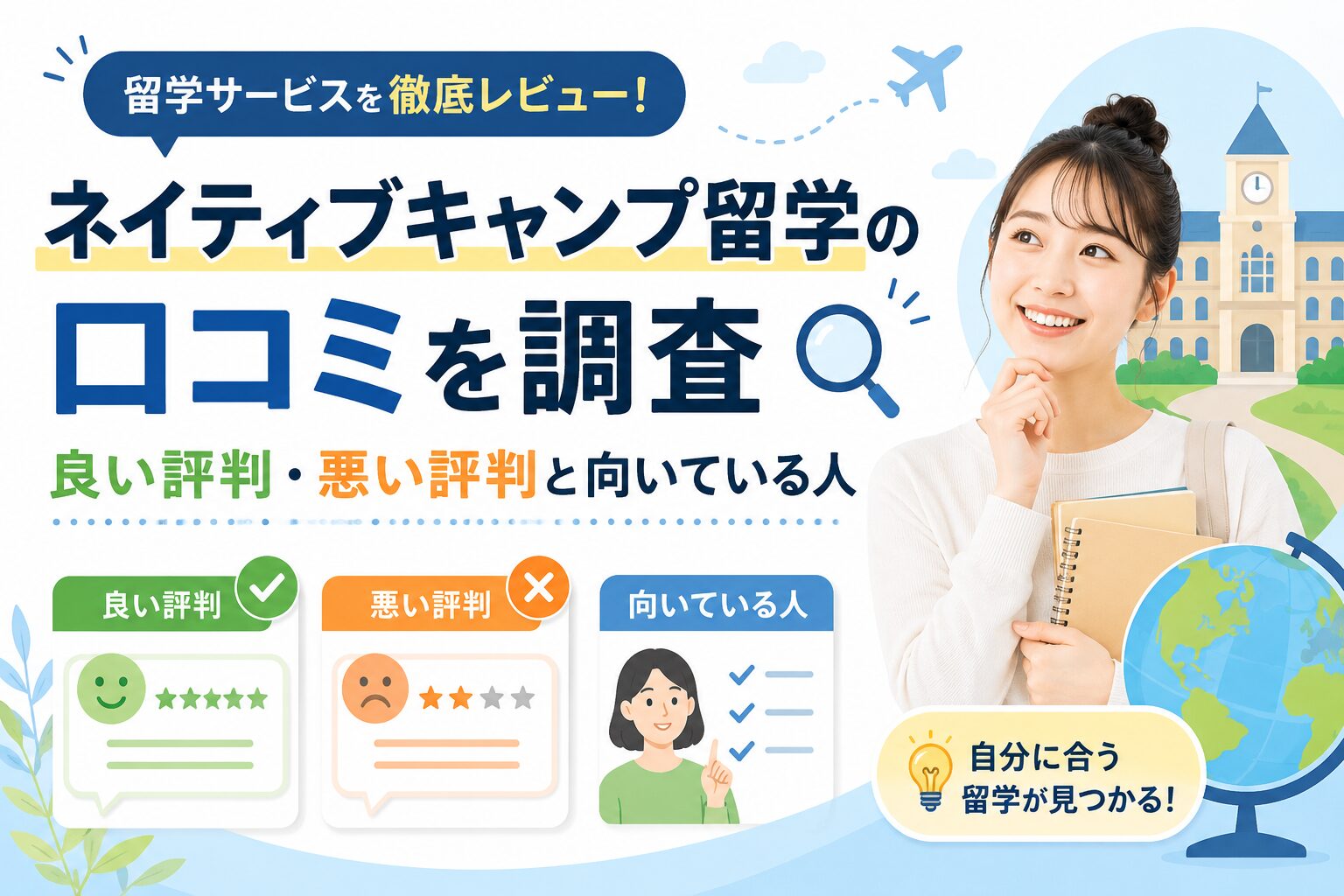 ネイティブキャンプ留学の口コミや評判を調査する女性