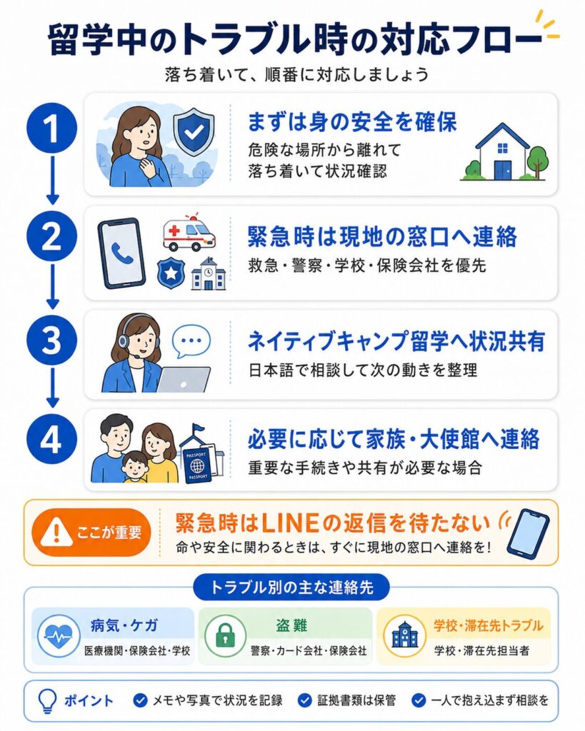 ネイティブキャンプ留学の留学中トラブル時の対応フロー