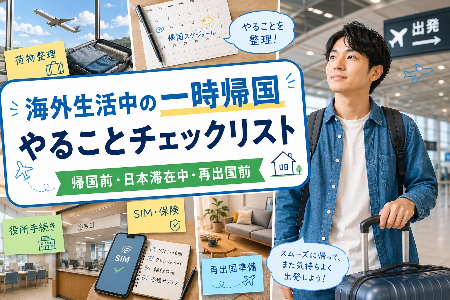 海外生活中の一時帰国でやることを確認する男性