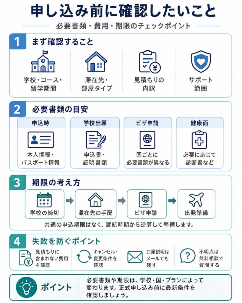 留学情報館へ申し込む前に確認したいポイントをまとめた図解