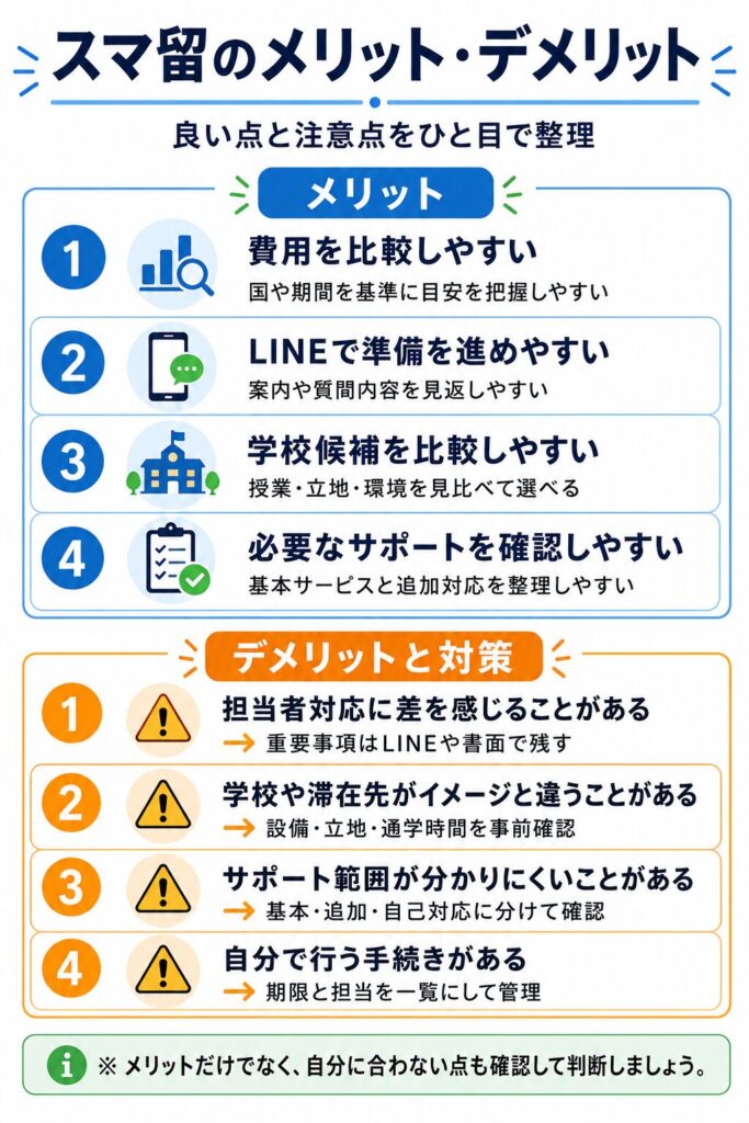 スマ留のメリット・デメリットと対策をまとめた図解