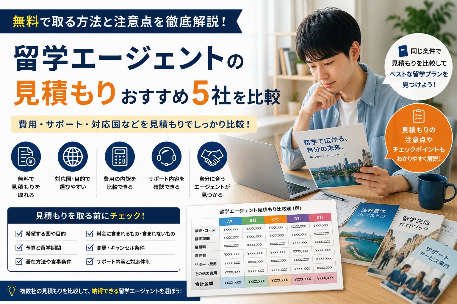 留学エージェントの見積もりおすすめ5社を比較するアイキャッチ画像