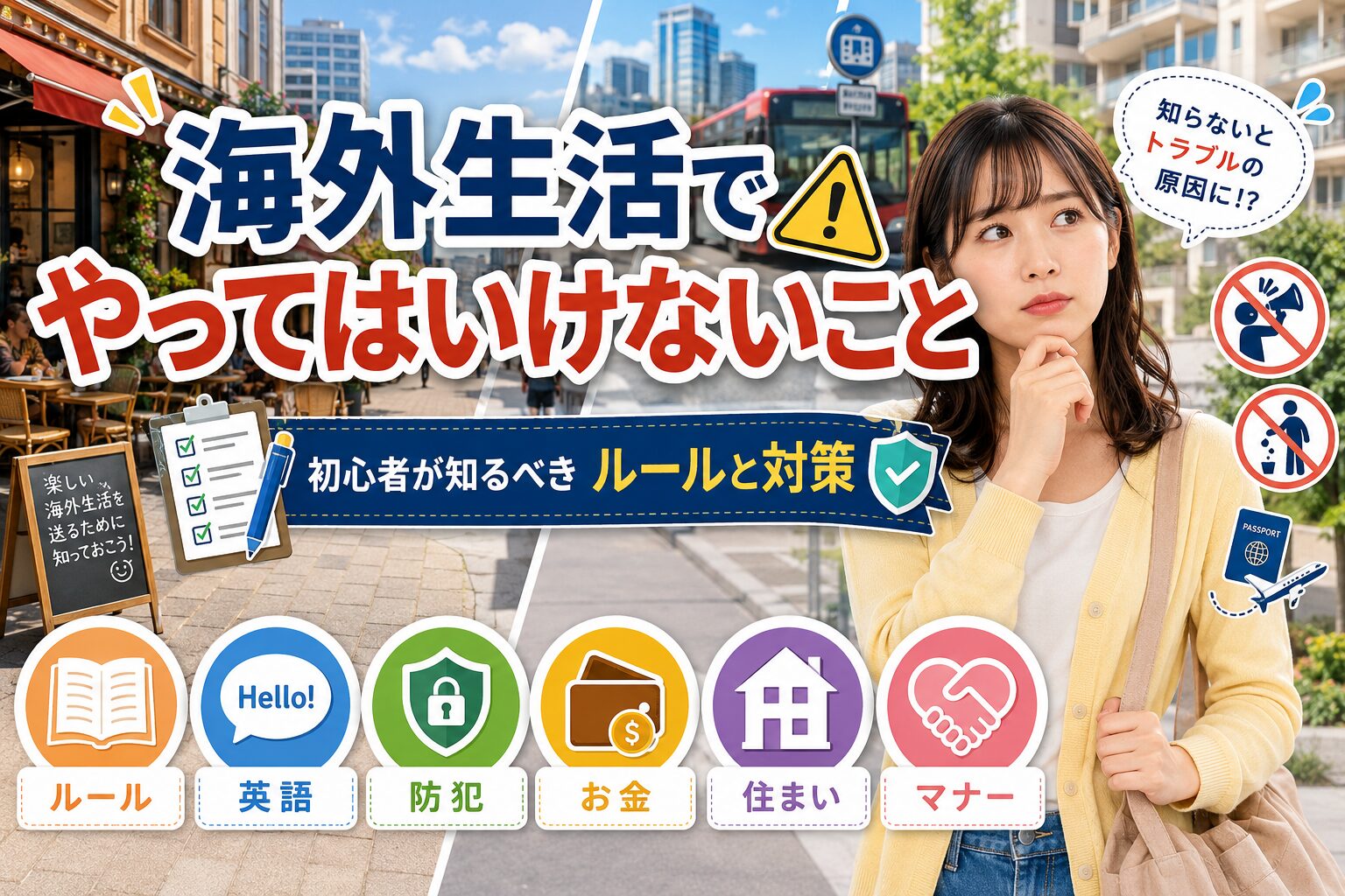 海外生活でやってはいけないことや現地で守るべきルール・マナー・防犯対策を解説するアイキャッチ画像
