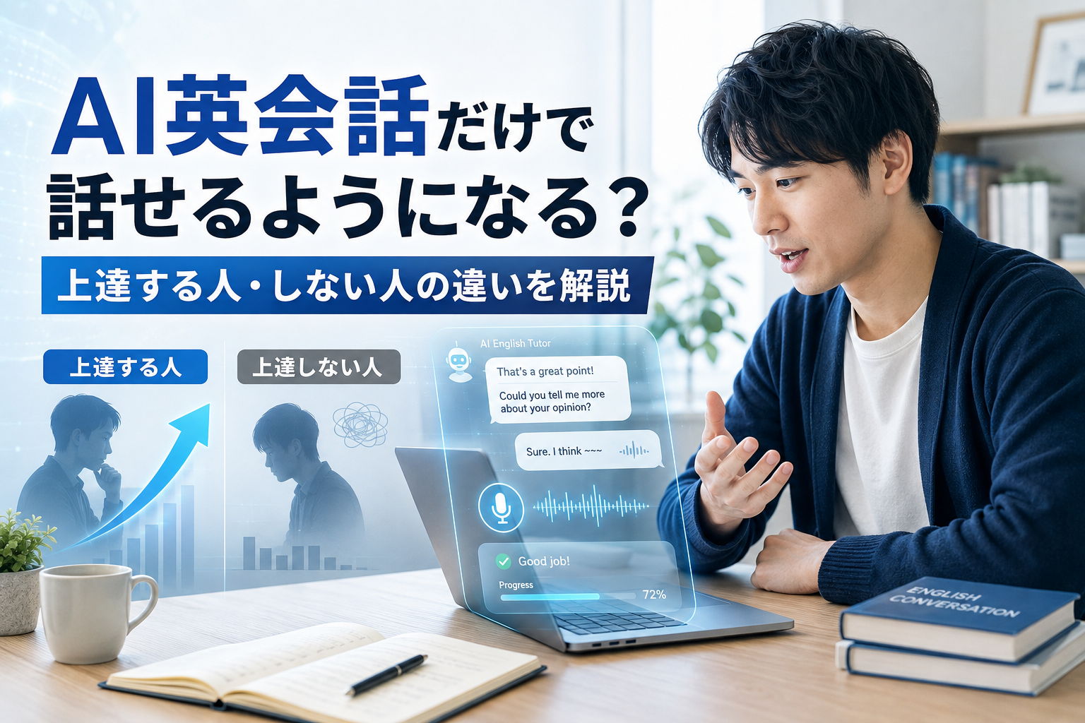 AI英会話だけで話せるようになるのか上達する人としない人の違いを解説した画像