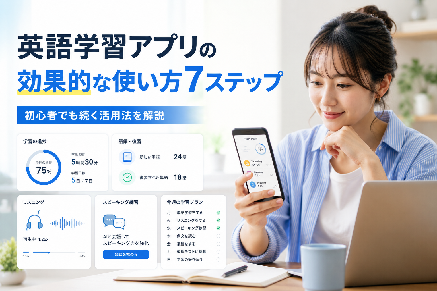 英語学習アプリの効果的な使い方7ステップと初心者でも続けやすい活用法を紹介した画像