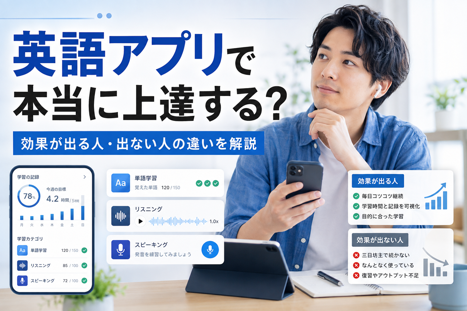 英語アプリで本当に上達するのか効果が出る人と出ない人の違いを解説した画像