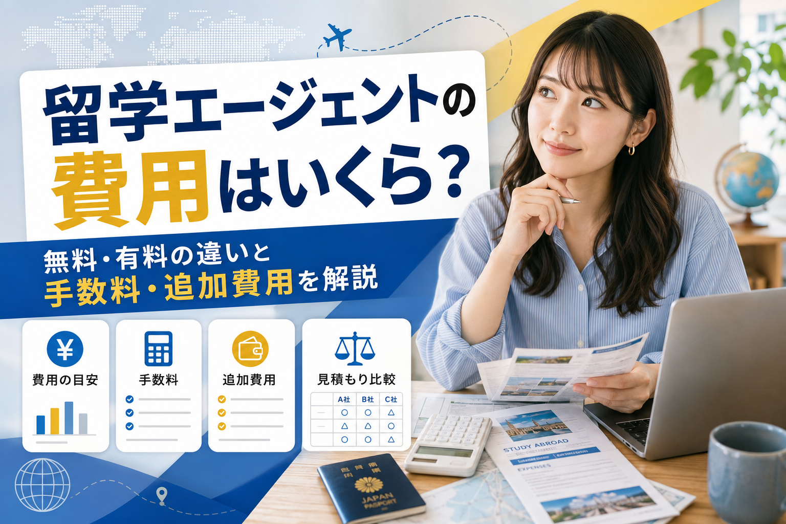 留学エージェントの費用と無料・有料の違い、手数料・追加費用を解説