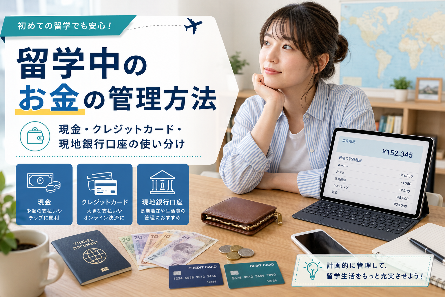 留学中のお金の管理方法と現金・クレジットカード・現地銀行口座の使い分け