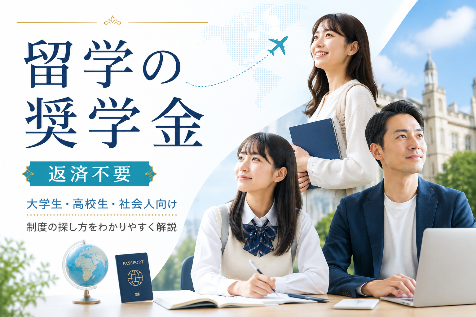 留学の返済不要な奨学金と大学生・高校生・社会人向け制度の探し方