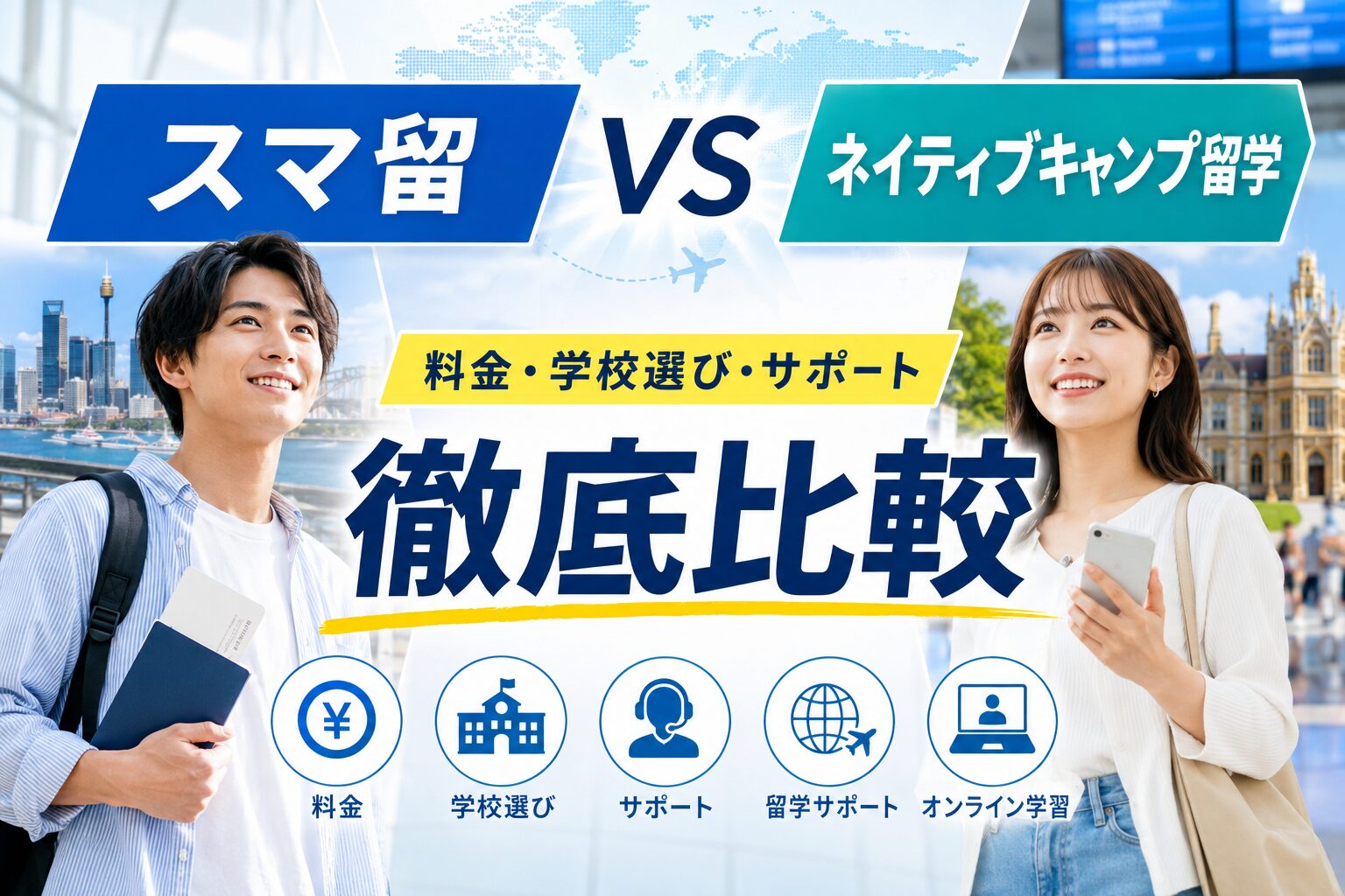 スマ留とネイティブキャンプ留学を料金・学校選び・サポートで比較したアイキャッチ画像