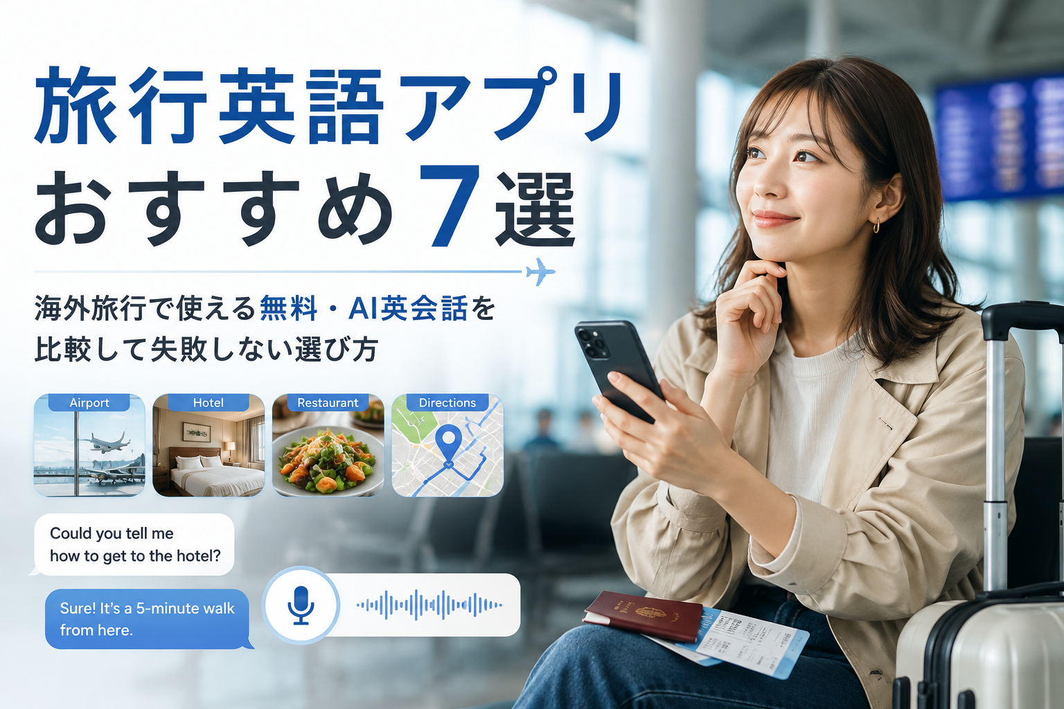 旅行英語アプリおすすめ7選を海外旅行で使える無料・AI英会話で比較する画像