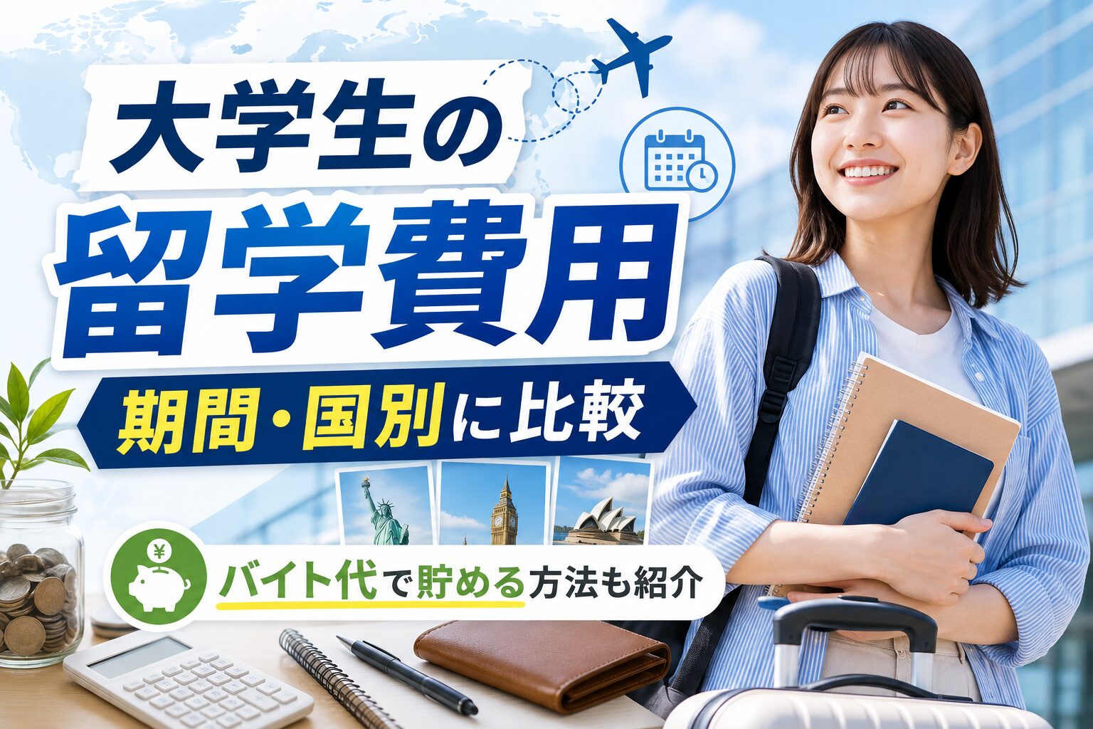 大学生の留学費用を期間別・国別に比較したアイキャッチ画像