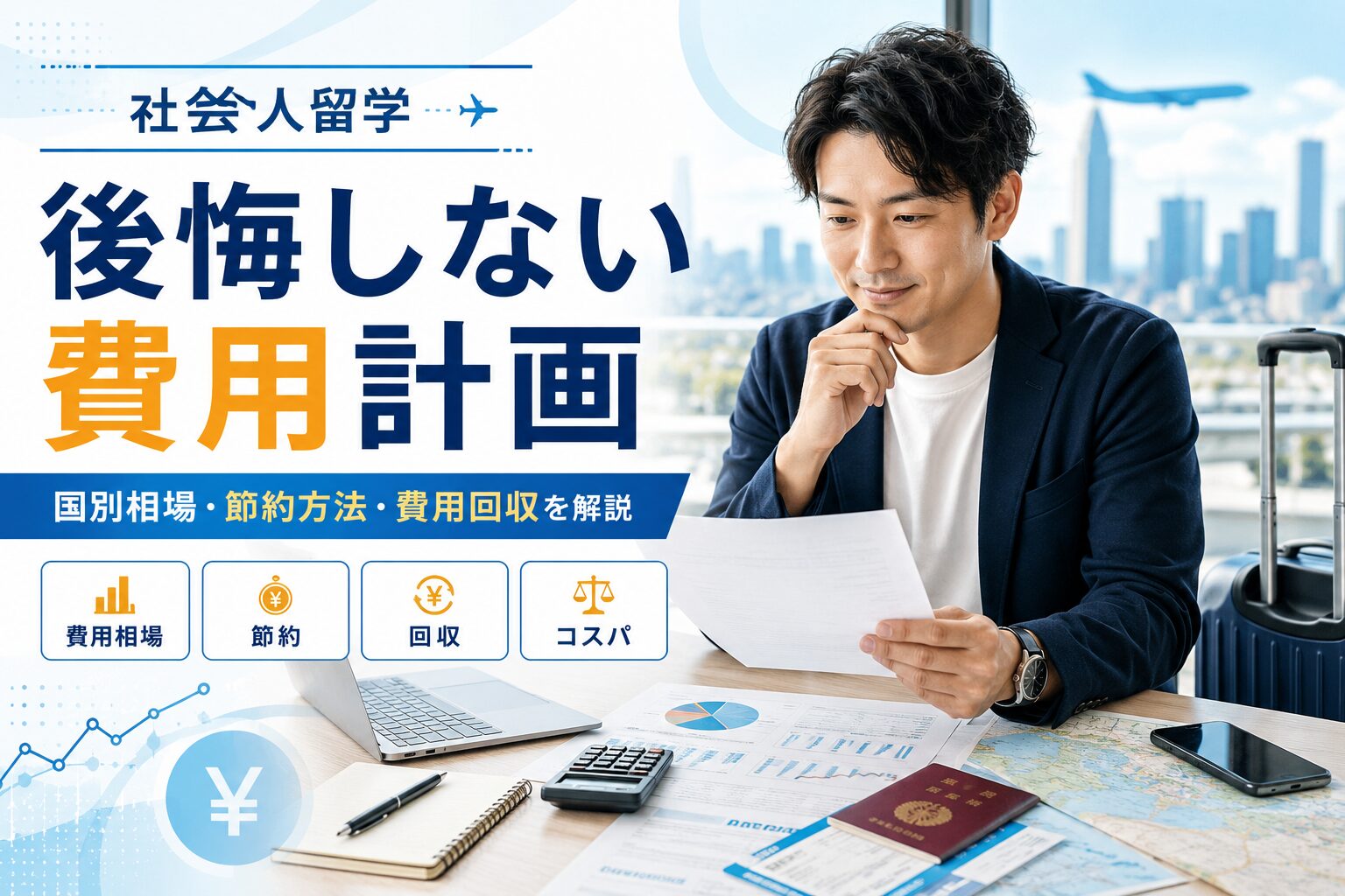 社会人留学の費用計画や国別相場・節約方法を紹介するアイキャッチ画像