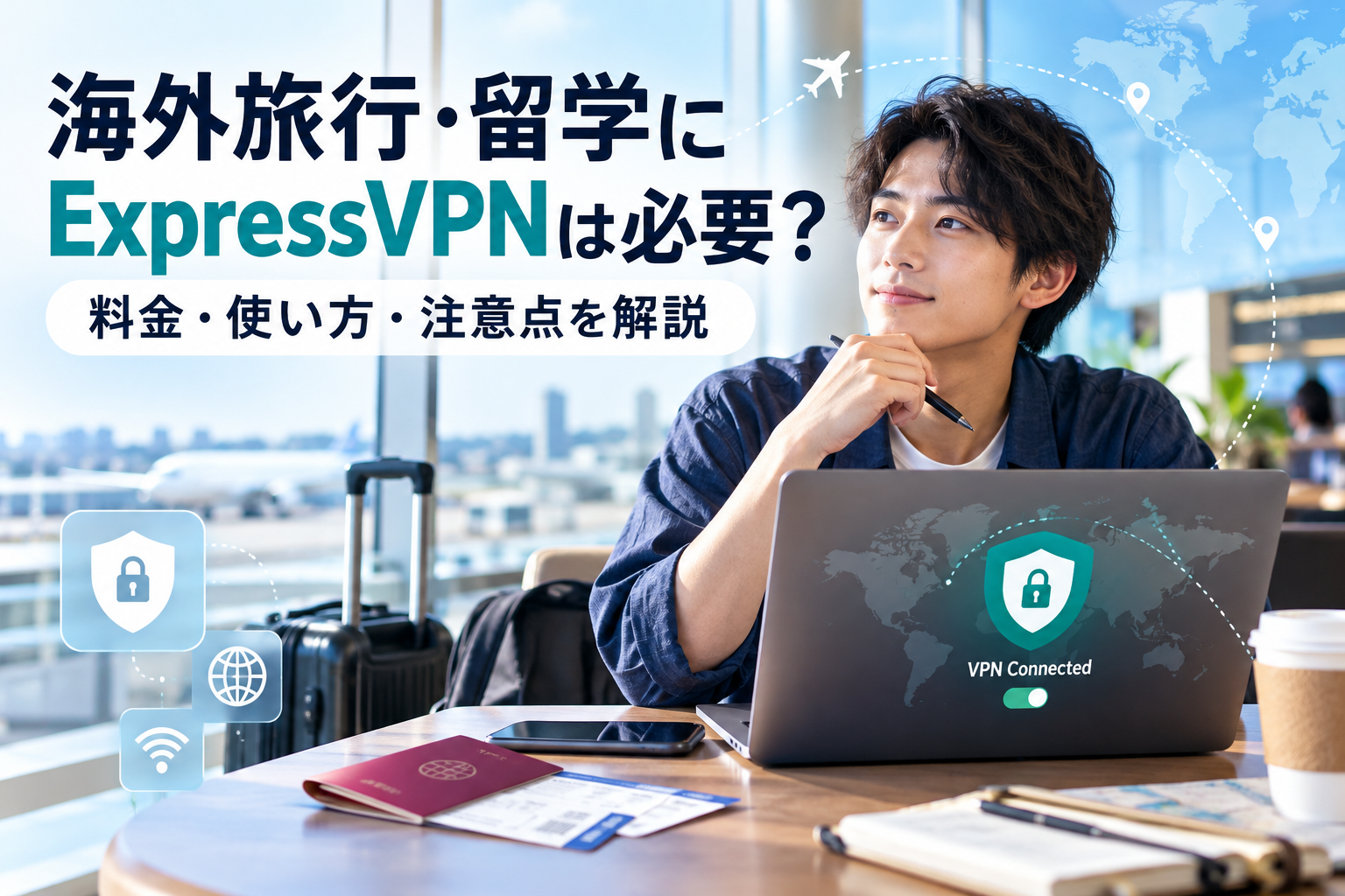 海外旅行・留学にExpressVPNは必要？料金・使い方・注意点を解説する記事のアイキャッチ画像